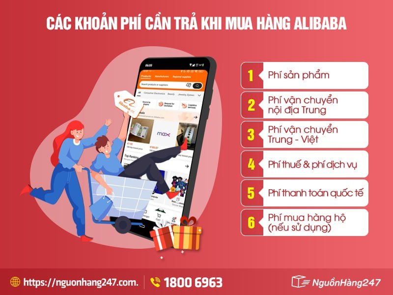 Mua hàng Alibaba cần trả những khoản phí nào