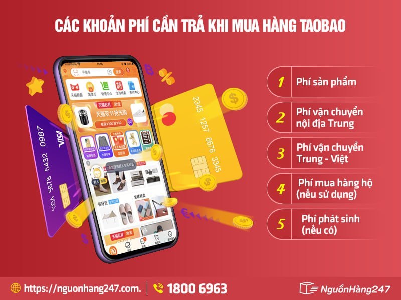 Các khoản phí cần trả khi mua hàng taobao