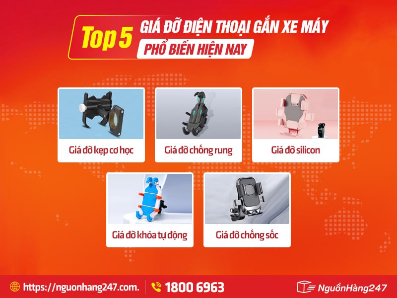 Các loại giá đỡ điện thoại gắn xe máy Trung Quốc phổ biến