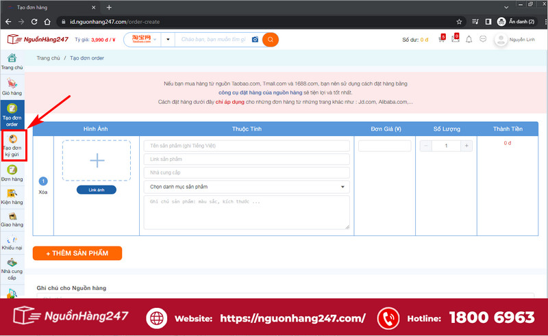 Click Tạo đơn ký gửi