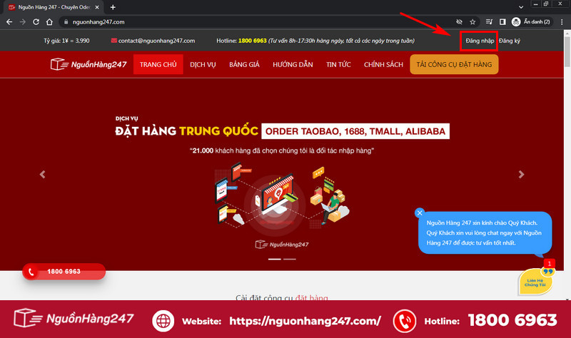 Click vào Đăng nhập