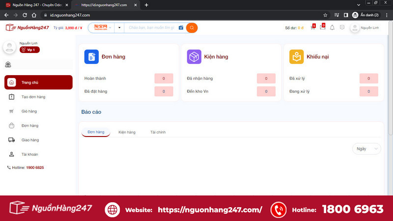 Giao diện đặt hàng của Nguồn Hàng 247