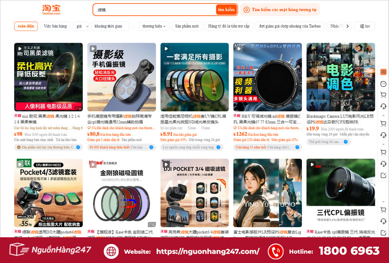 Nhập kính lọc máy ảnh qua Taobao