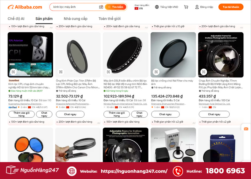 Nhập sỉ kính lọc máy ảnh qua Alibaba