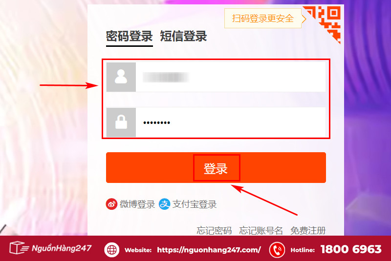 Đăng nhập tài khoản mua hàng Taobao