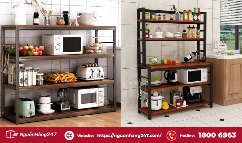 Kệ khung sắt kết hợp mặt gỗ