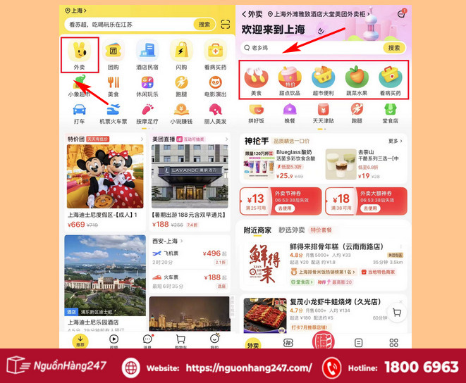 Tìm kiếm đồ ăn trên app