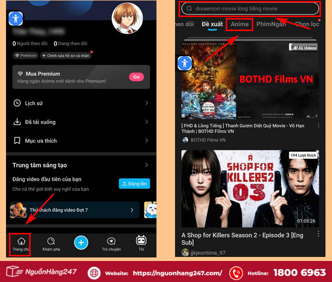 Vào trang chủ của app
