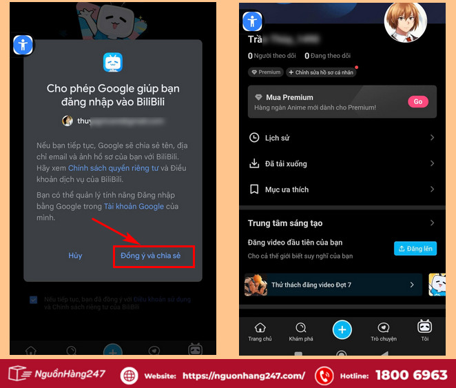Đăng nhập tài khoản trên app